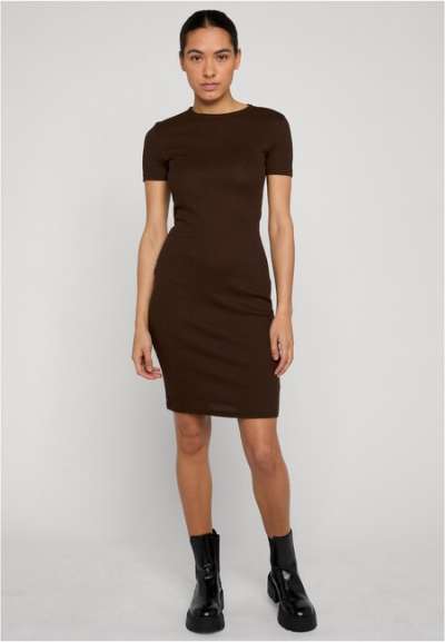 Urban Classics Ladies Basic Slim Fit T-Shirt Dress brown