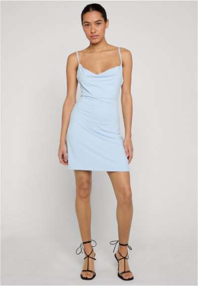 Urban Classics Ladies Mini Waterfall Neckline Dress freezeblue