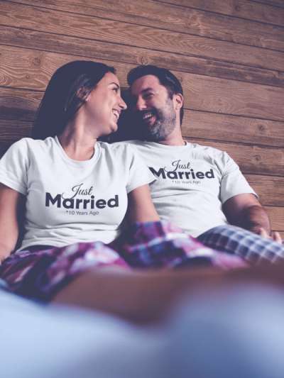 Just married, 10 years ago páros póló - fehér színben