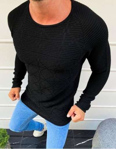Férfi teljes hosszúságú pulóver fekete