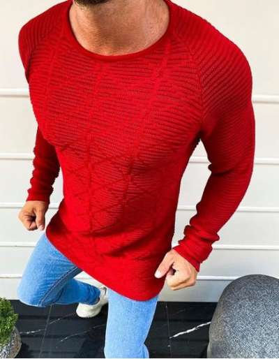Férfi teljes hosszúságú pulóver piros