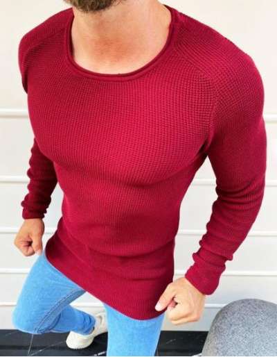 Férfi teljes hosszúságú pulóver burgundi