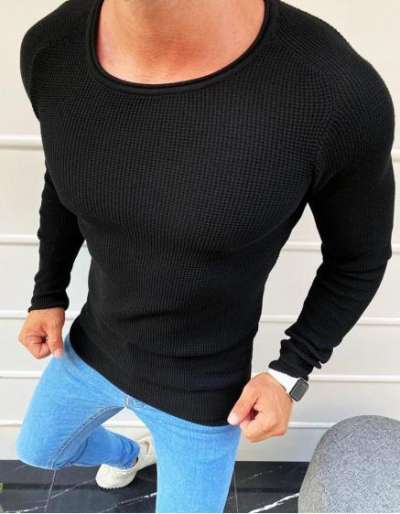 Férfi teljes hosszúságú pulóver fekete