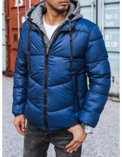 Férfi téli steppelt kabát kapucnival világoskék HEAVY