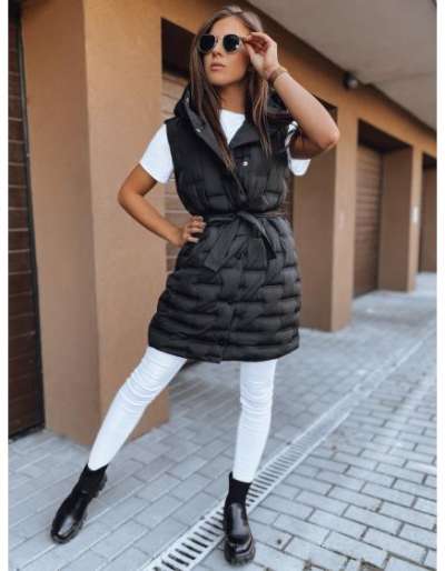 Női steppelt kapucnis mellény PAOLLA fekete