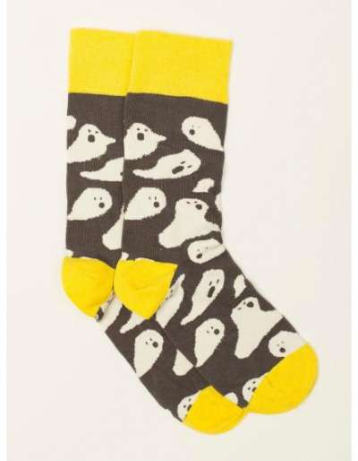 Szürke/sárga férfi nyomtatott zokni