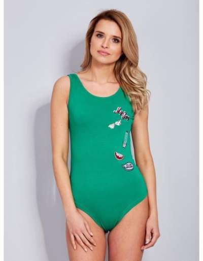 Női foltos pamut bodysuit STIA Zöld