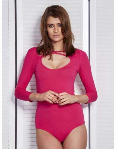 Női bodysuit dekoratív dekoltázzsal DECO sötét rózsaszín