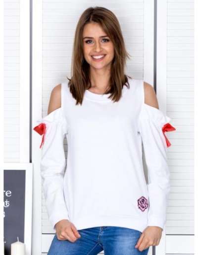 Női CUT pulóver szalagokkal fehér