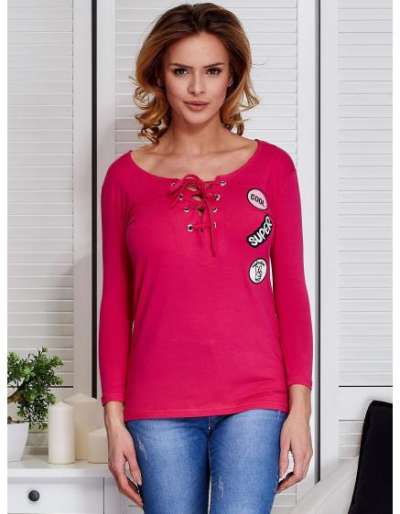 Női csipke blúz foltokkal FINE sötét rózsaszín