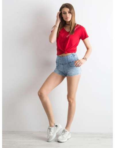 Női magas derekú farmer rövidnadrág TEGA kék