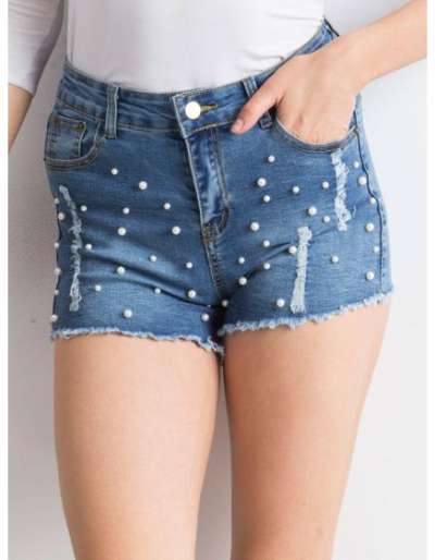 Női farmer rövidnadrág gyöngyökkel POLI kék