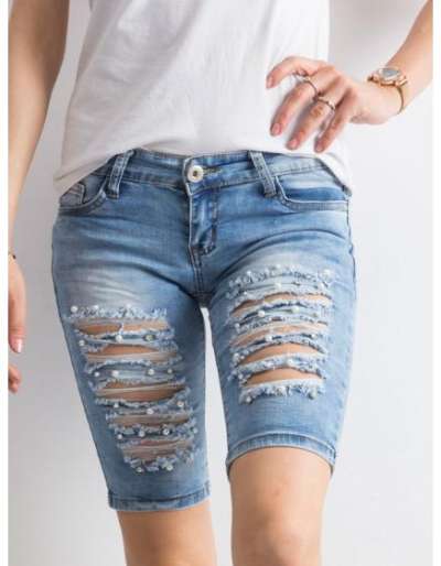 Női bermudák lyukas farmer OVA kék