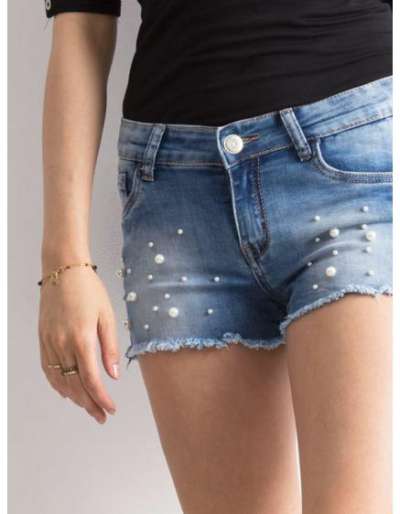 Női farmer rövidnadrág gyöngyökkel RIKA kék