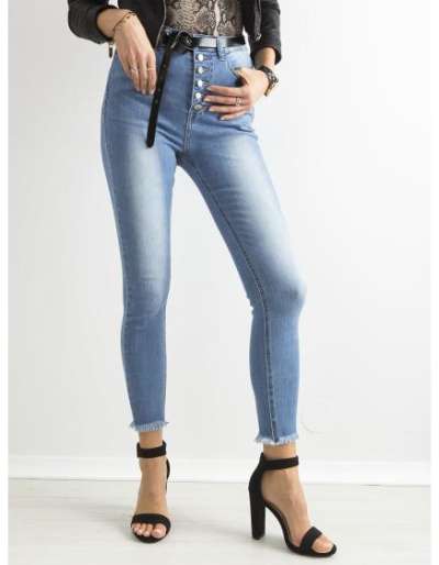 Női magas derekú farmernadrág gombokkal fakó SKINNY kék