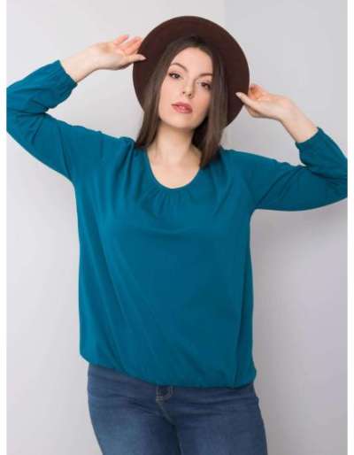 Női hosszú ujjú pamut plusz méretű blúz HAILEY kék