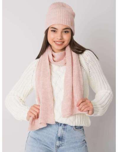 Női sapka és sál készlet RUE PARIS rózsaszín