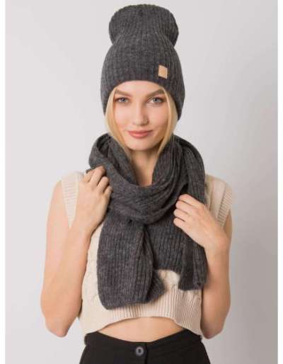 Női szett sapkával és sállal RUE PARIS sötétszürke színben