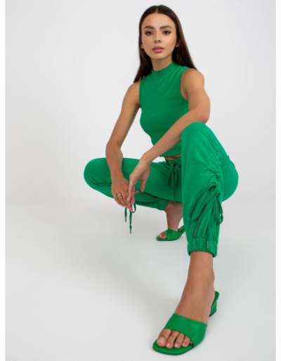 Női bordázott derekú melegítőnadrág Pamut QUICK Zöld