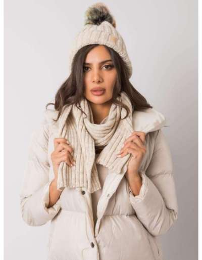 Női szett sapkával és sállal Rubby RUE PARIS bézs színben