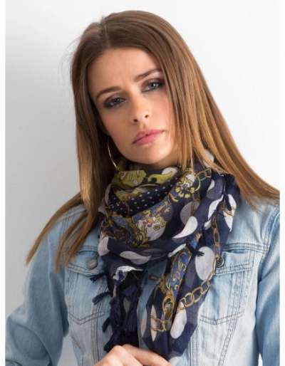 Női mintás sál EUGENE tengerészkék