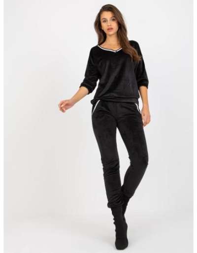 Női 3/4 ujjú, kétrészes bársony szett ALMA fekete