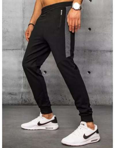 Férfi sportnadrág fekete STRIP nyomtatás nélkül