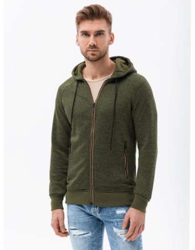 Férfi zip-up pulóver ALBARIC olívazöld színű
