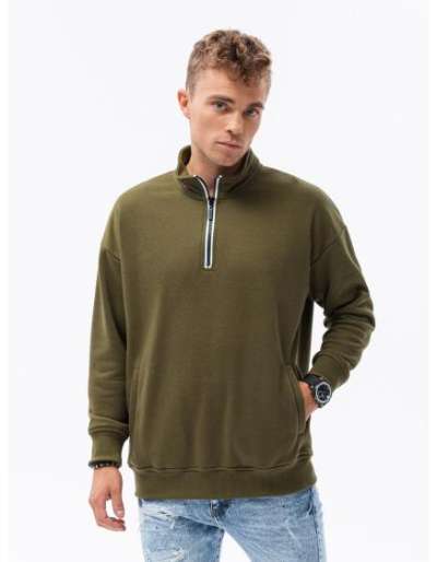 Férfi kapucnis pulóver állógallérral V1 olívazöld színű