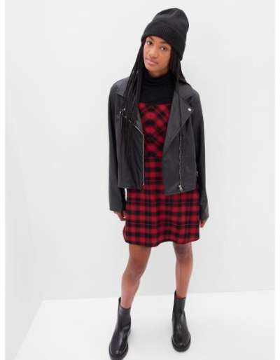 Tini kockás pánt nélküli ruha