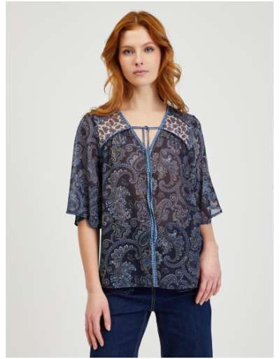 Sötétkék női mintás blúz