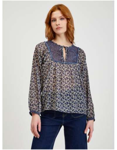 Sötétkék női mintás blúz