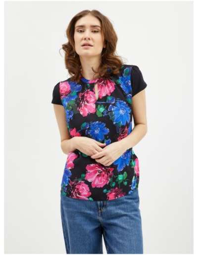 Rózsaszín és fekete női virágos blúz