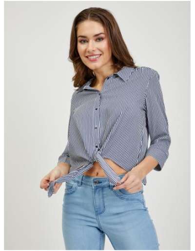 Fehér és kék női csíkos ing csomóval