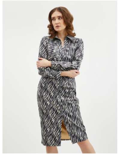 Bézs-fekete női mintás ingruha szarvasbőrből ORSA 34