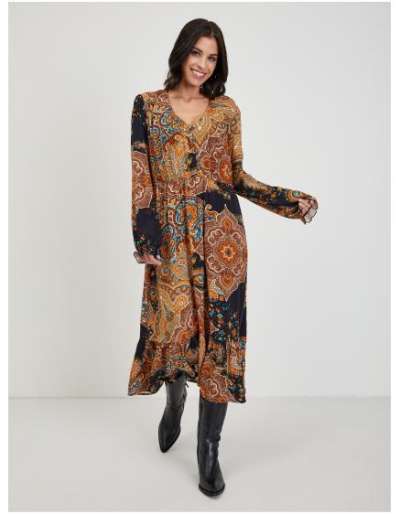 Barna női mintás midi ruha
