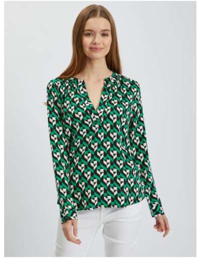 Fehér és zöld női mintás blúz