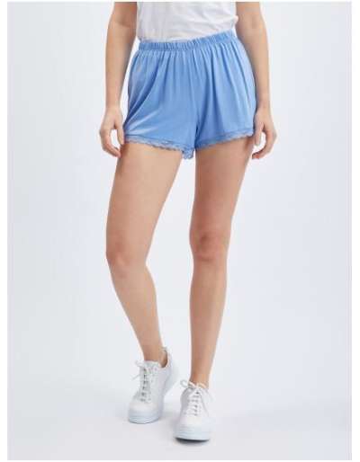 Világoskék női rövidnadrág csipkével