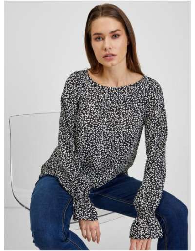 Fehér és fekete női mintás blúz
