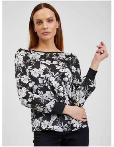 Fehér és fekete női virágmintás blúz
