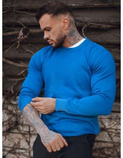 Férfi egyszínű pulóver NATA kék