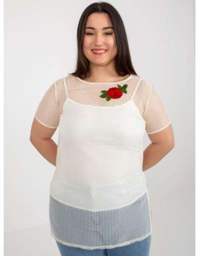 Női blúz applikációval, plus size TONIA világos bézs