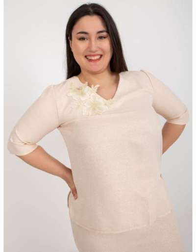 Női blúz csipkés részletekkel plus size DEVONA világos barack színben