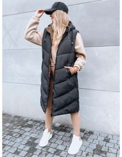 Női hosszú steppelt mellény GERIAT fekete