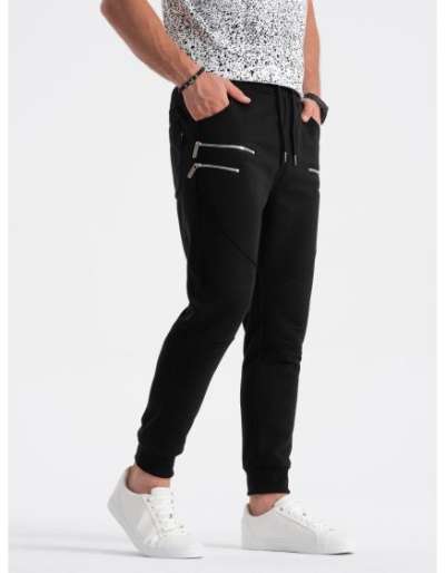 Férfi melegítőnadrág dekoratív cipzárral V6 OM-PASK-22FW-012 fekete