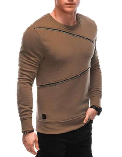 Férfi kapucnis pulóver, díszes cipzárral OM-SSNZ-22FW-005 barna