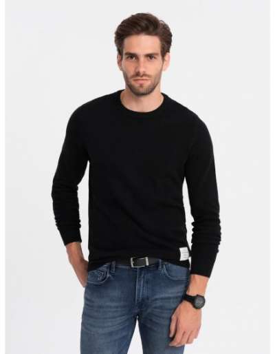 Férfi texturált V4 OM-SWSW-0104 fekete színű, nyakig dekoltált pulóver
