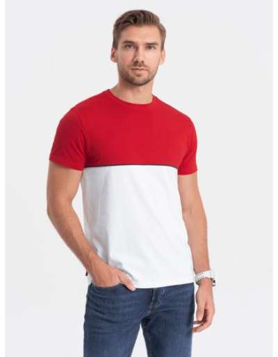 Férfi kéttónusú pamut póló V6 S1619 piros és fehér