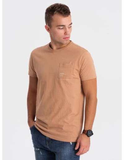 Férfi pamut póló zsebbel V7 OM-TSPT-0154 világosbarna OM-TSPT-0154