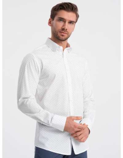 Férfi pamut SLIM FIT ing mikro mintával fehér
